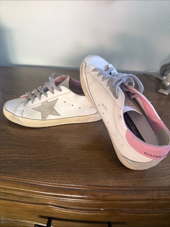 Golden Goose Shoes - Golden Goose GGOB SSTAR White Leather Sneakers with Pink Trim and Gray Star